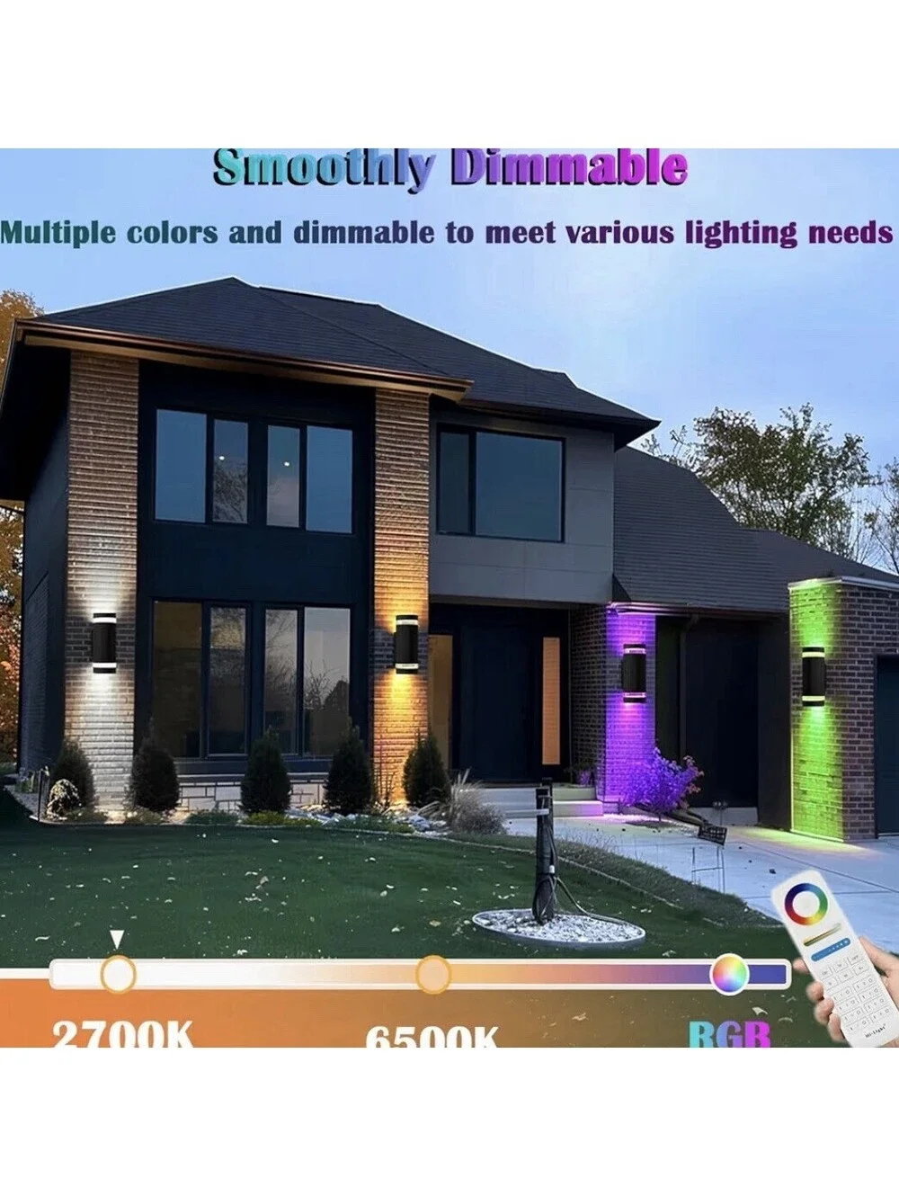 Color Changing RGB Outdoor Wall Lights - 2 Pack Modern Exterior Sconces